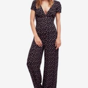 Free People Black Floral Jumpsuit